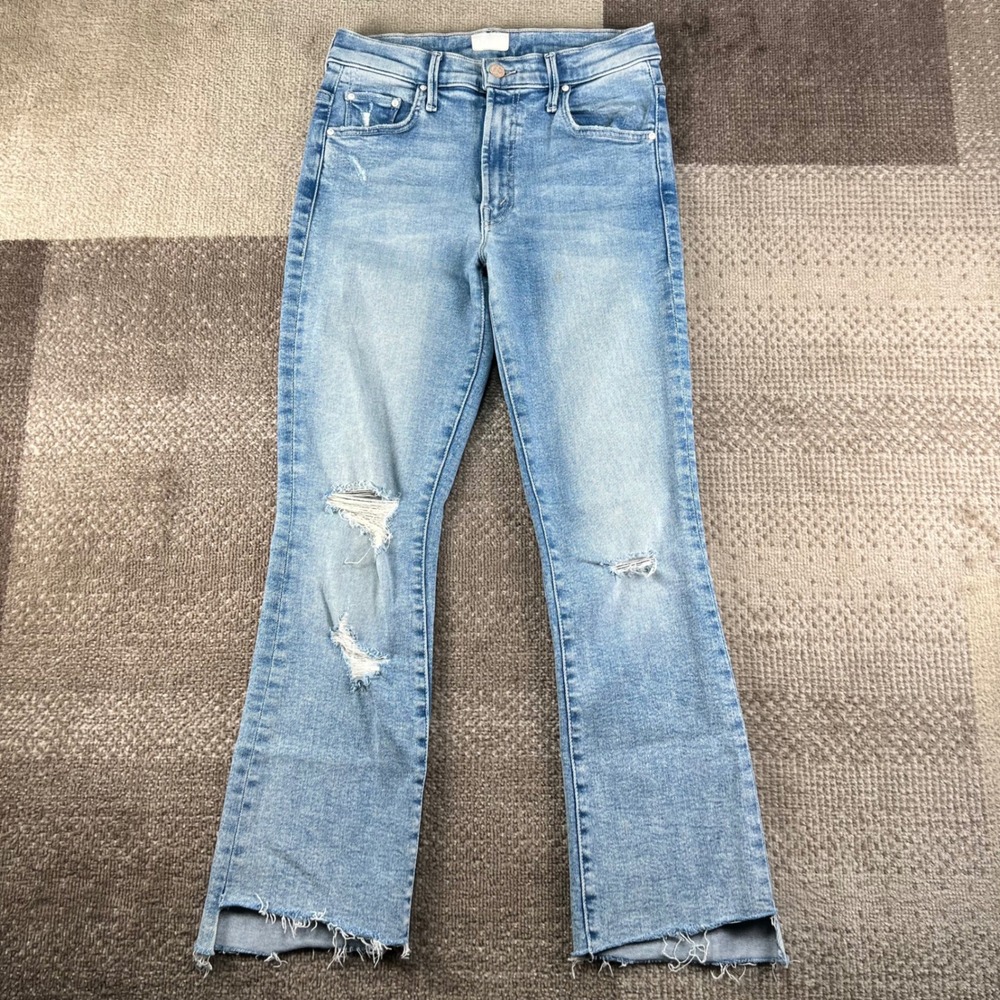 MOTHER The Insider Crop Step Fray Jeans Love In A Boat Blue Distressed 26